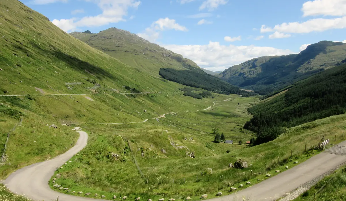 La valle di Glen Croe vista dal Rest and Be Thankful